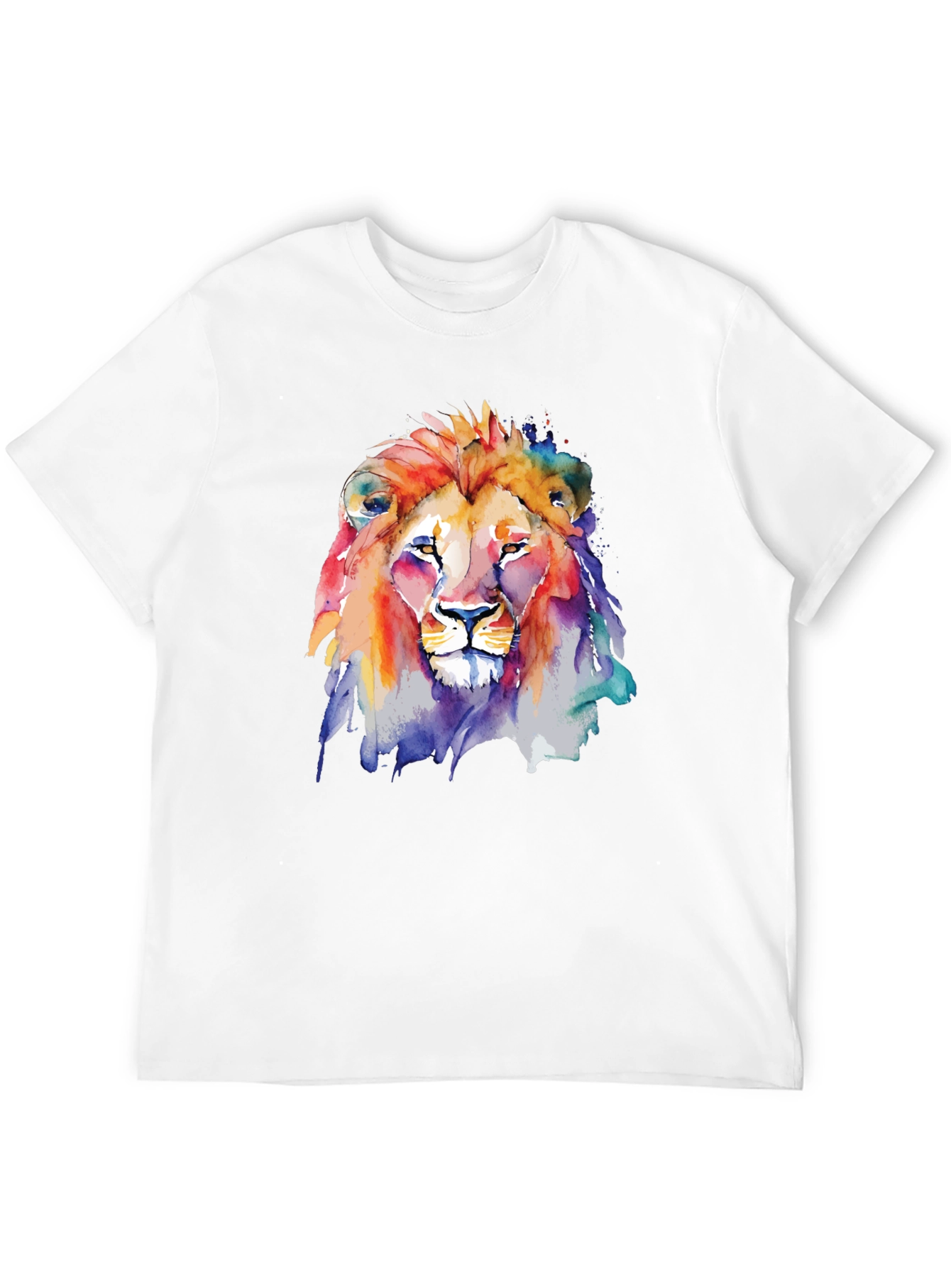 Camiseta Negra con León de Acuarela Artística