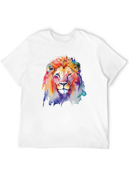 Camiseta Negra con León de Acuarela Artística