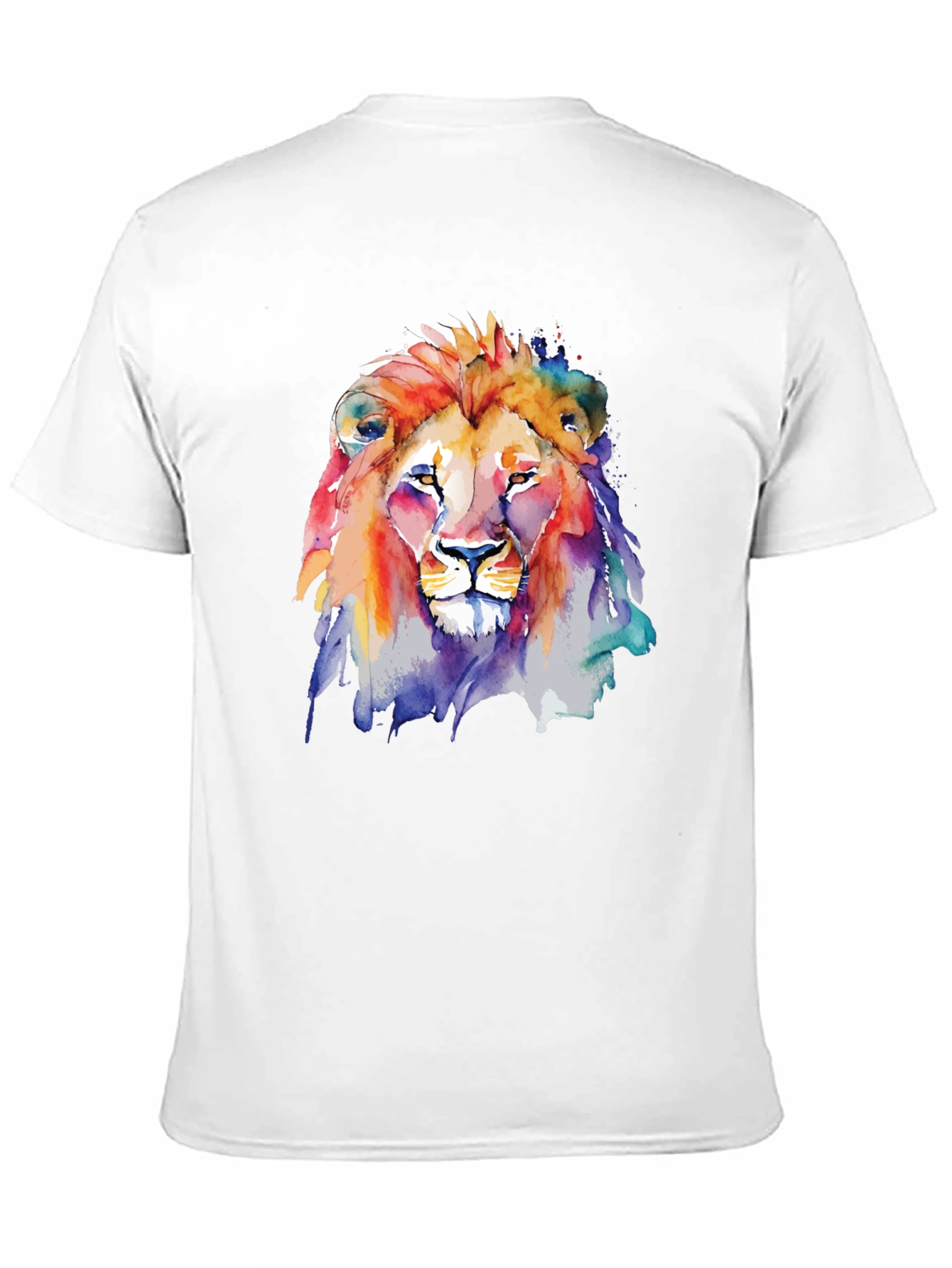 Camiseta Negra con León de Acuarela Artística