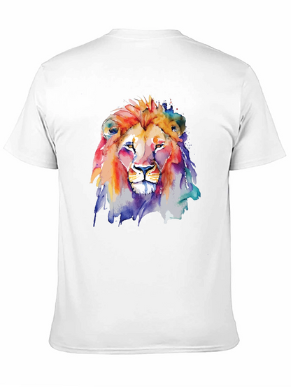 Camiseta Negra con León de Acuarela Artística