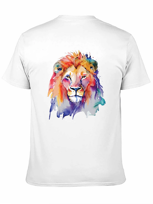 Camiseta Negra con León de Acuarela Artística