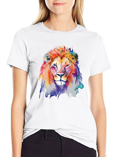 Camiseta Negra con León de Acuarela Artística