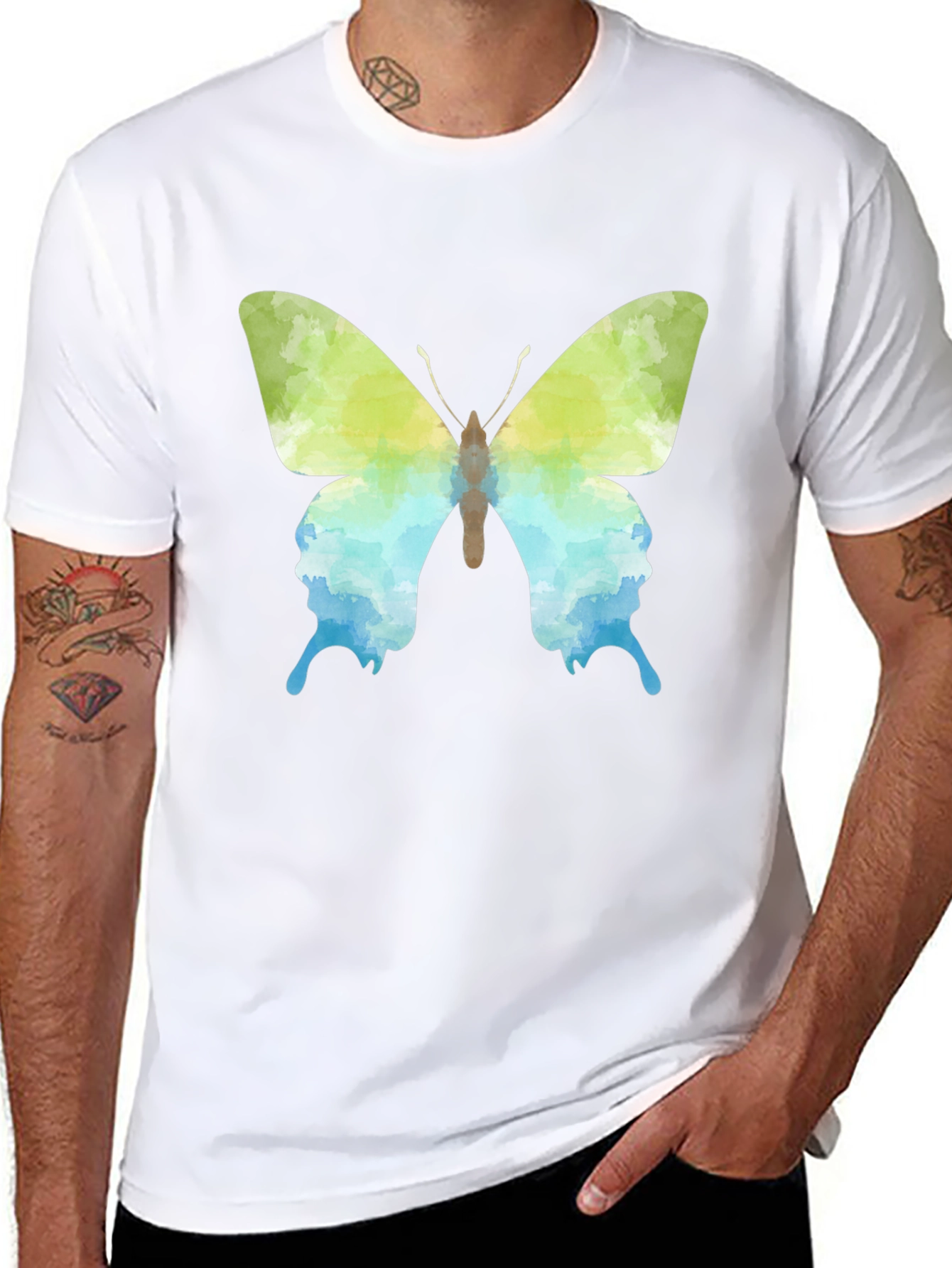 Camiseta Negra con Diseño de Mariposa Acuarela