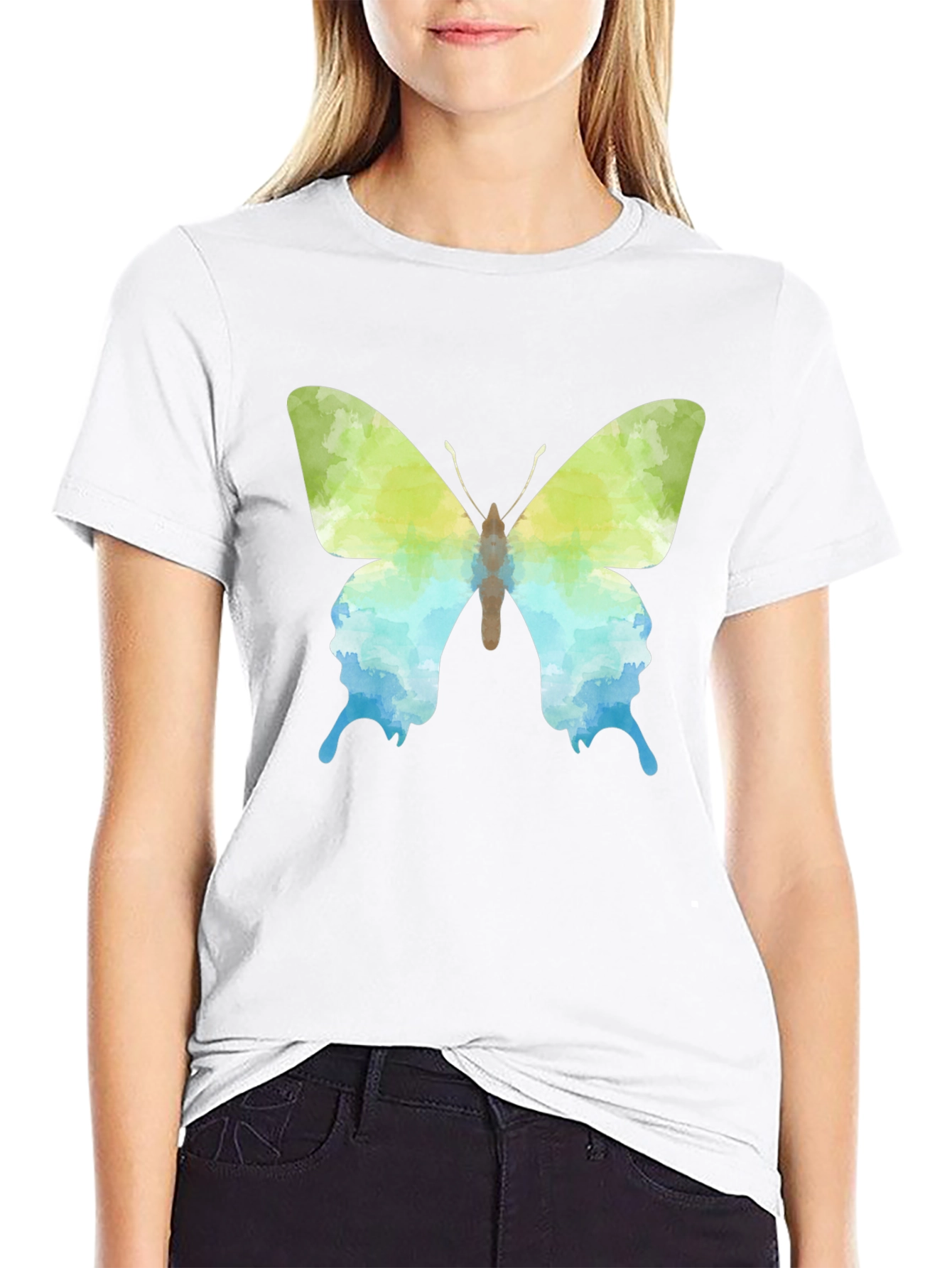 Camiseta Negra con Diseño de Mariposa Acuarela