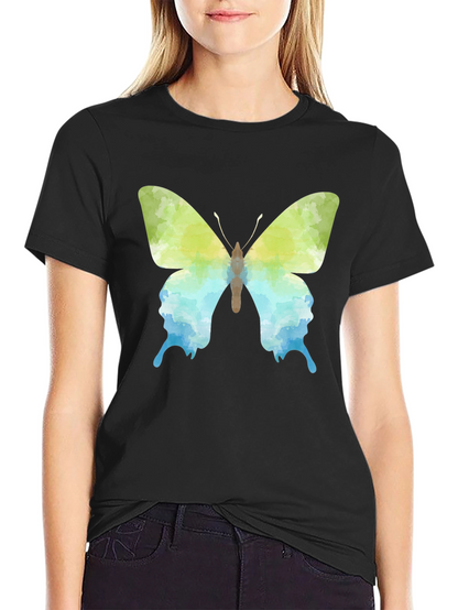 Camiseta Negra con Diseño de Mariposa Acuarela