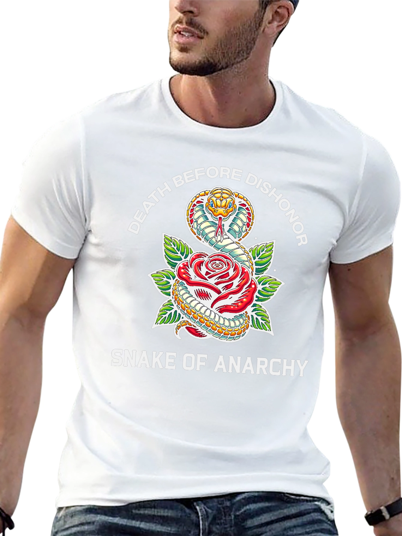 Camiseta Negra: Serpiente y Rosa - Anarquía