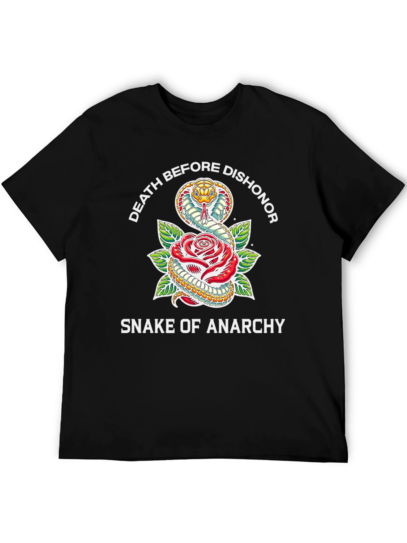 Camiseta Negra: Serpiente y Rosa - Anarquía