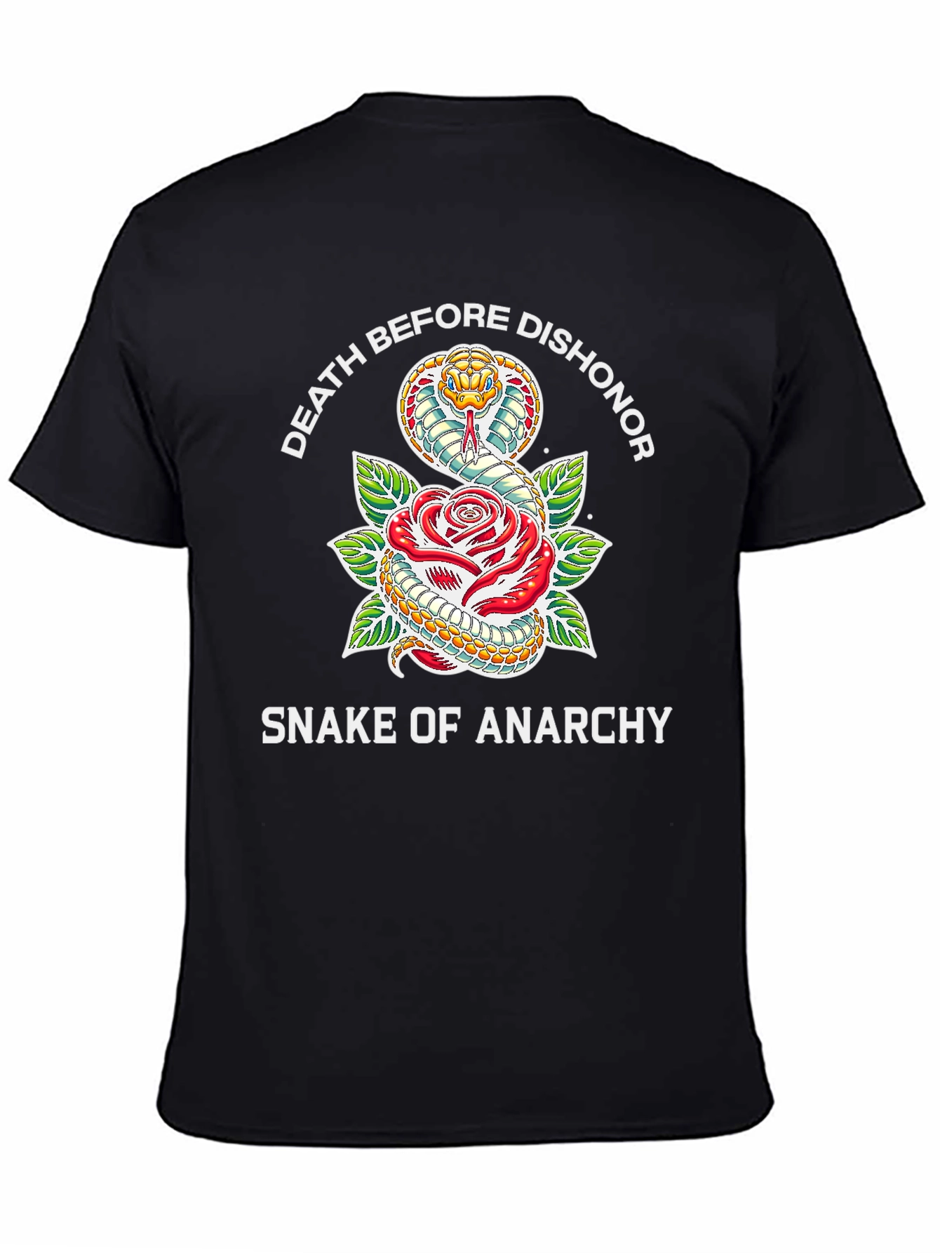 Camiseta Negra: Serpiente y Rosa - Anarquía