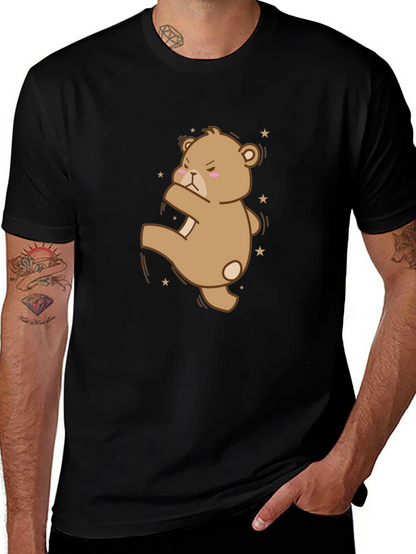 Camiseta Negra con Oso de Dibujos Animados