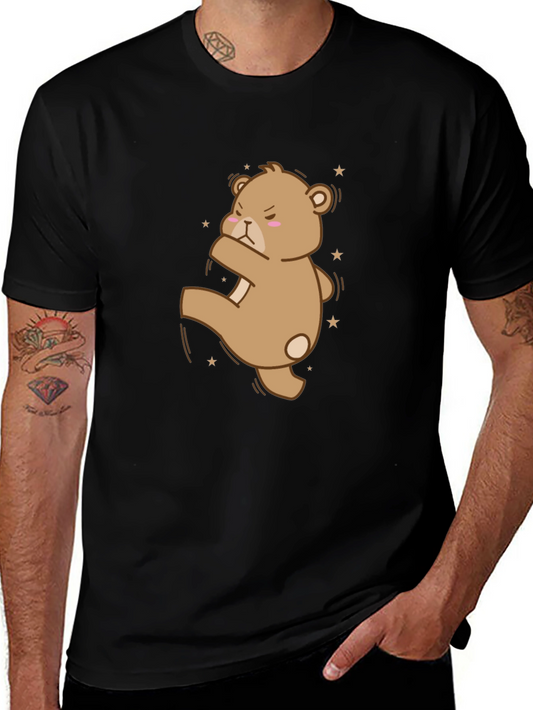 Camiseta Negra con Oso de Dibujos Animados