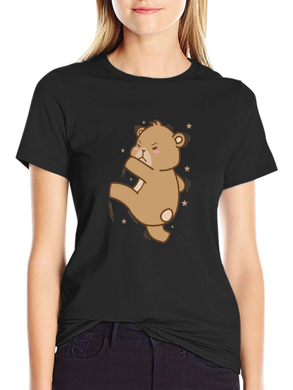 Camiseta Negra con Oso de Dibujos Animados