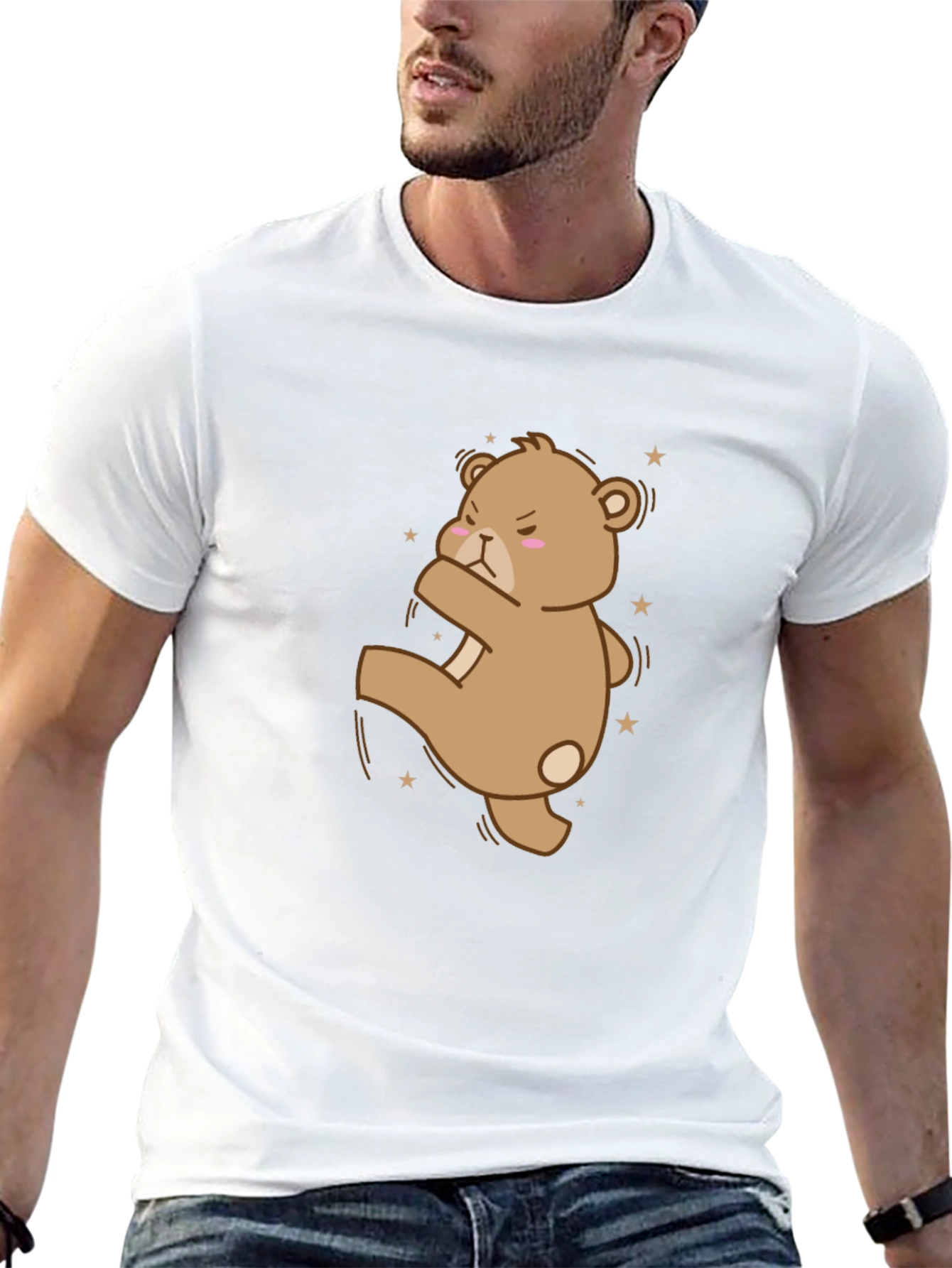 Camiseta Negra con Oso de Dibujos Animados