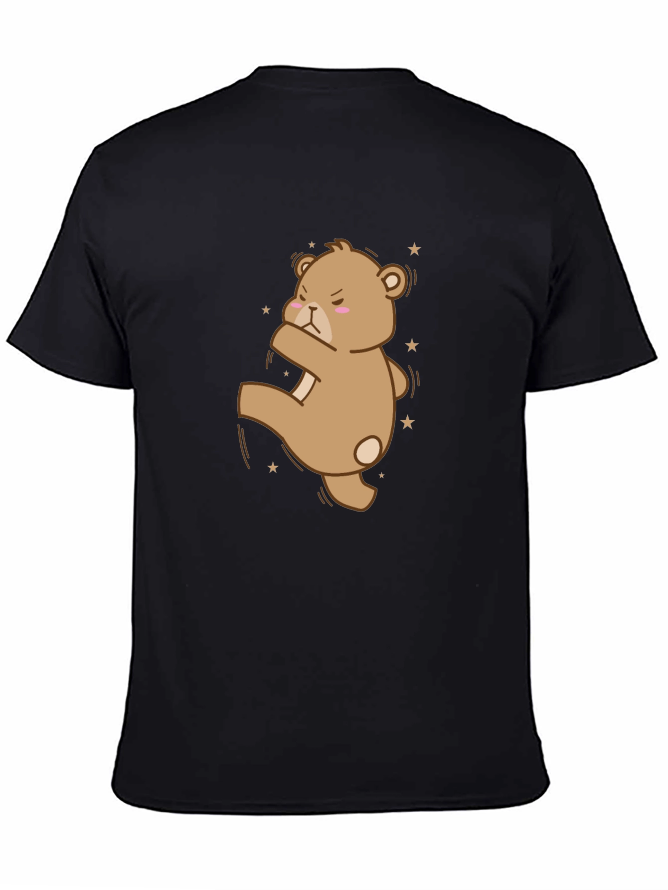 Camiseta Negra con Oso de Dibujos Animados