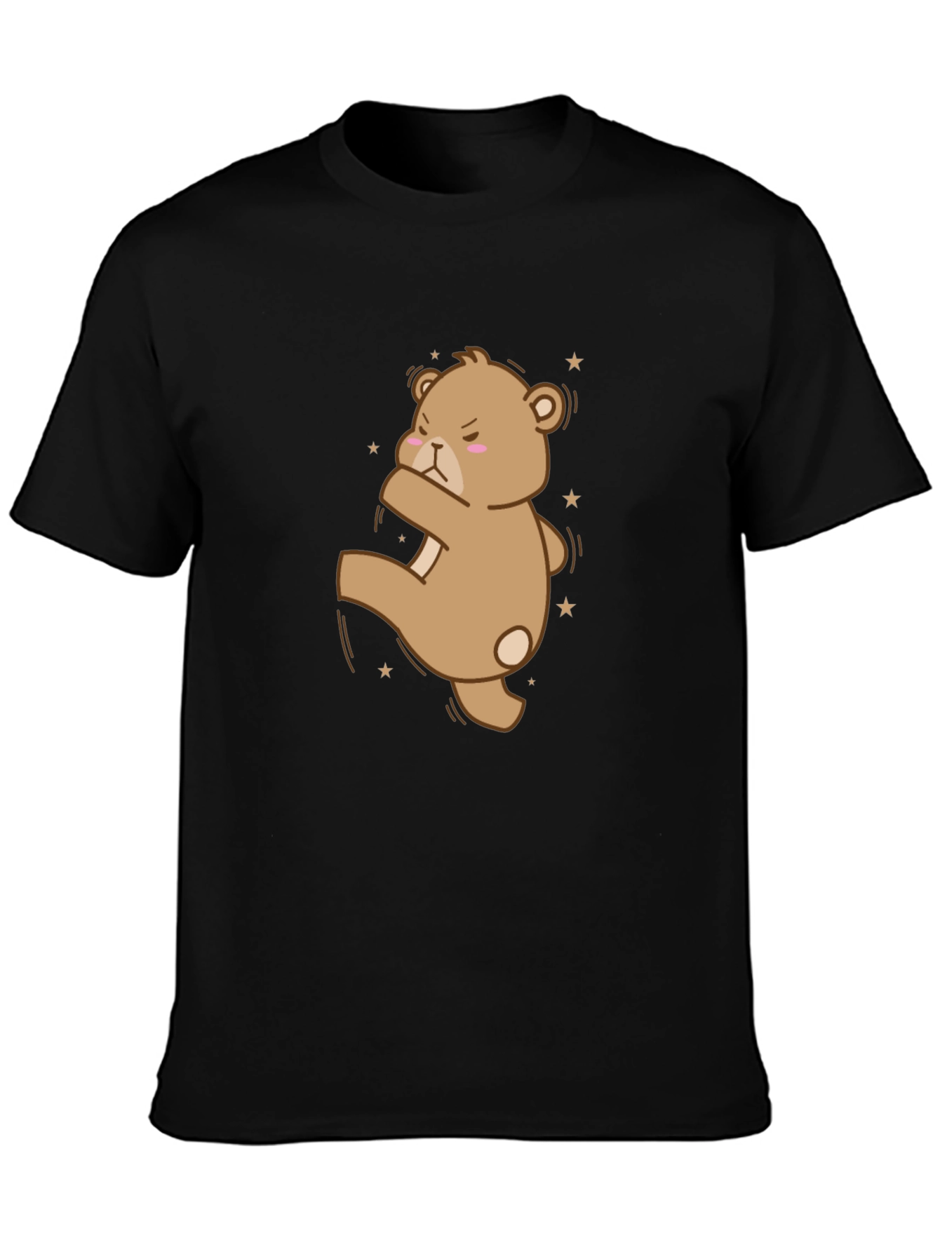 Camiseta Negra con Oso de Dibujos Animados