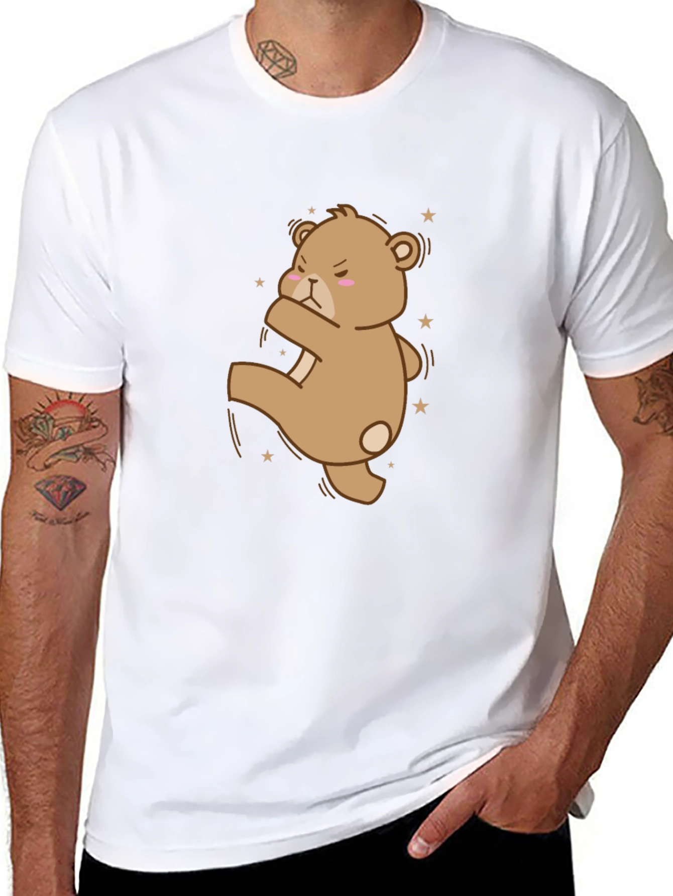 Camiseta Negra con Oso de Dibujos Animados