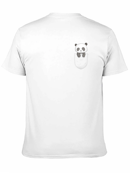 Camiseta Negra con Panda en Bolsillo - Casual y Divertida
