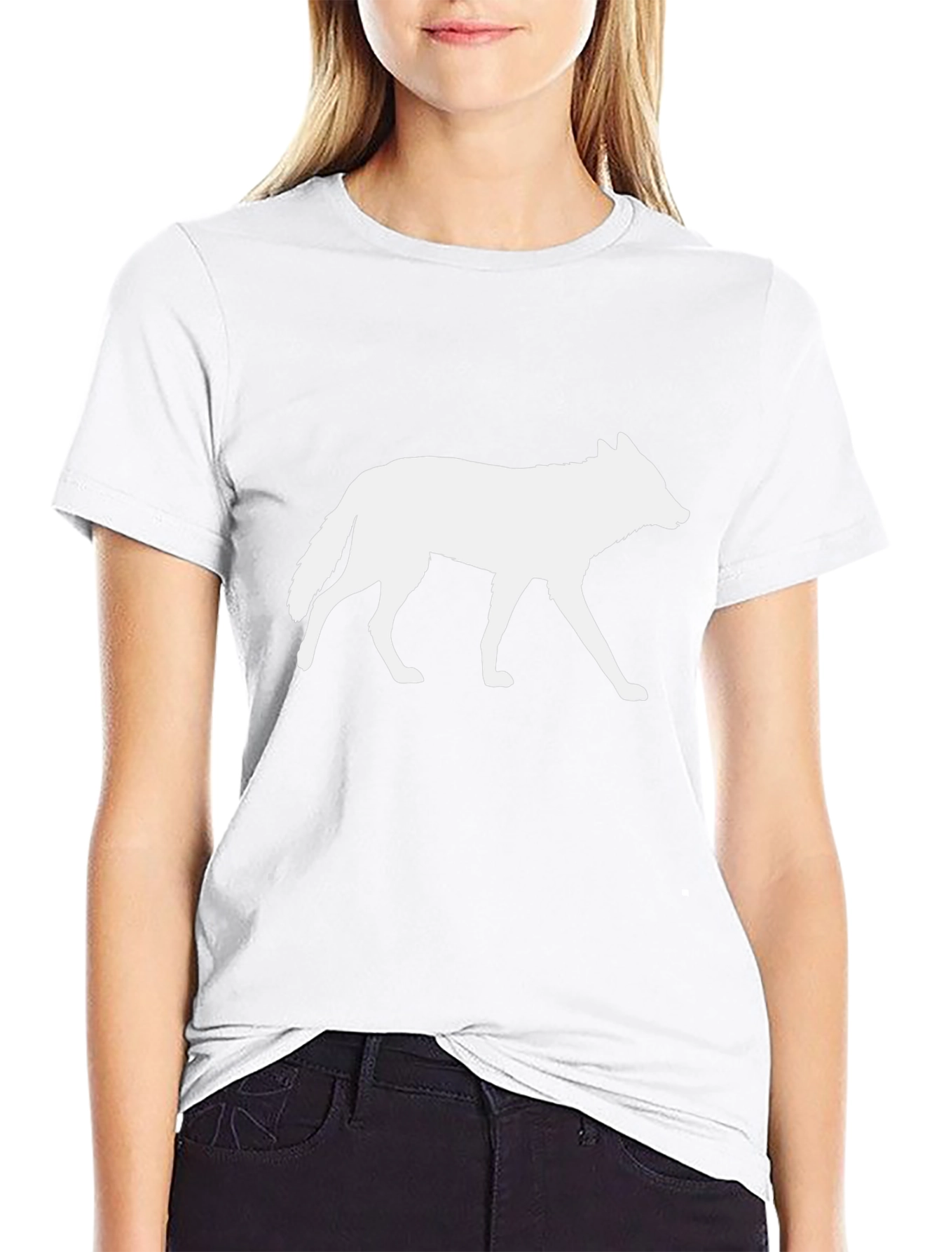 Camiseta Negra con Silueta de Lobo Blanco