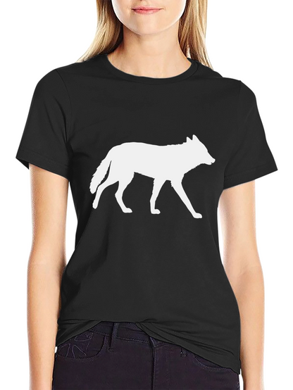 Camiseta Negra con Silueta de Lobo Blanco