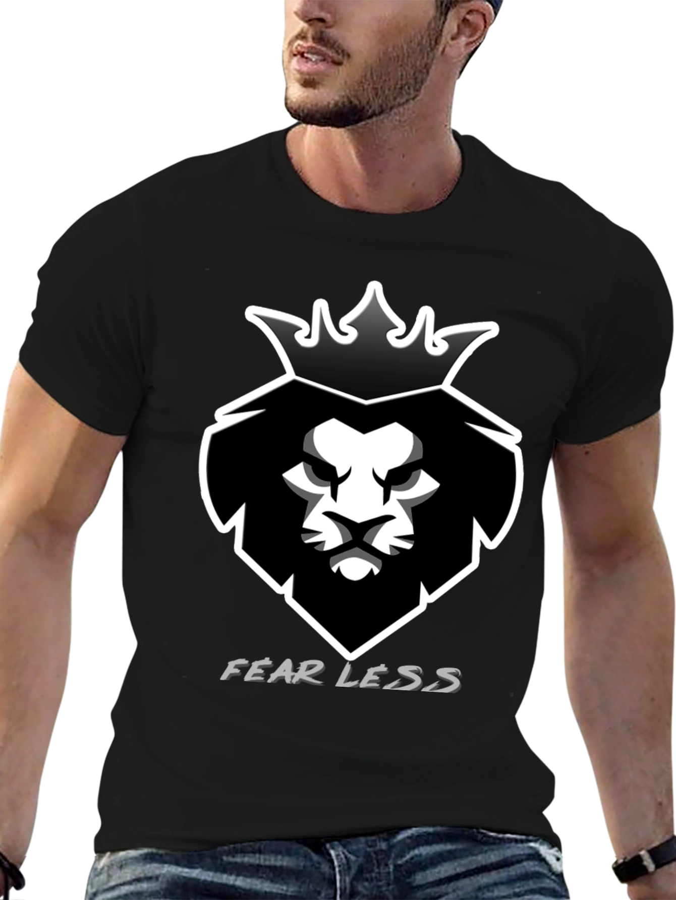 Camiseta Negra Hombre León Corona Fearless