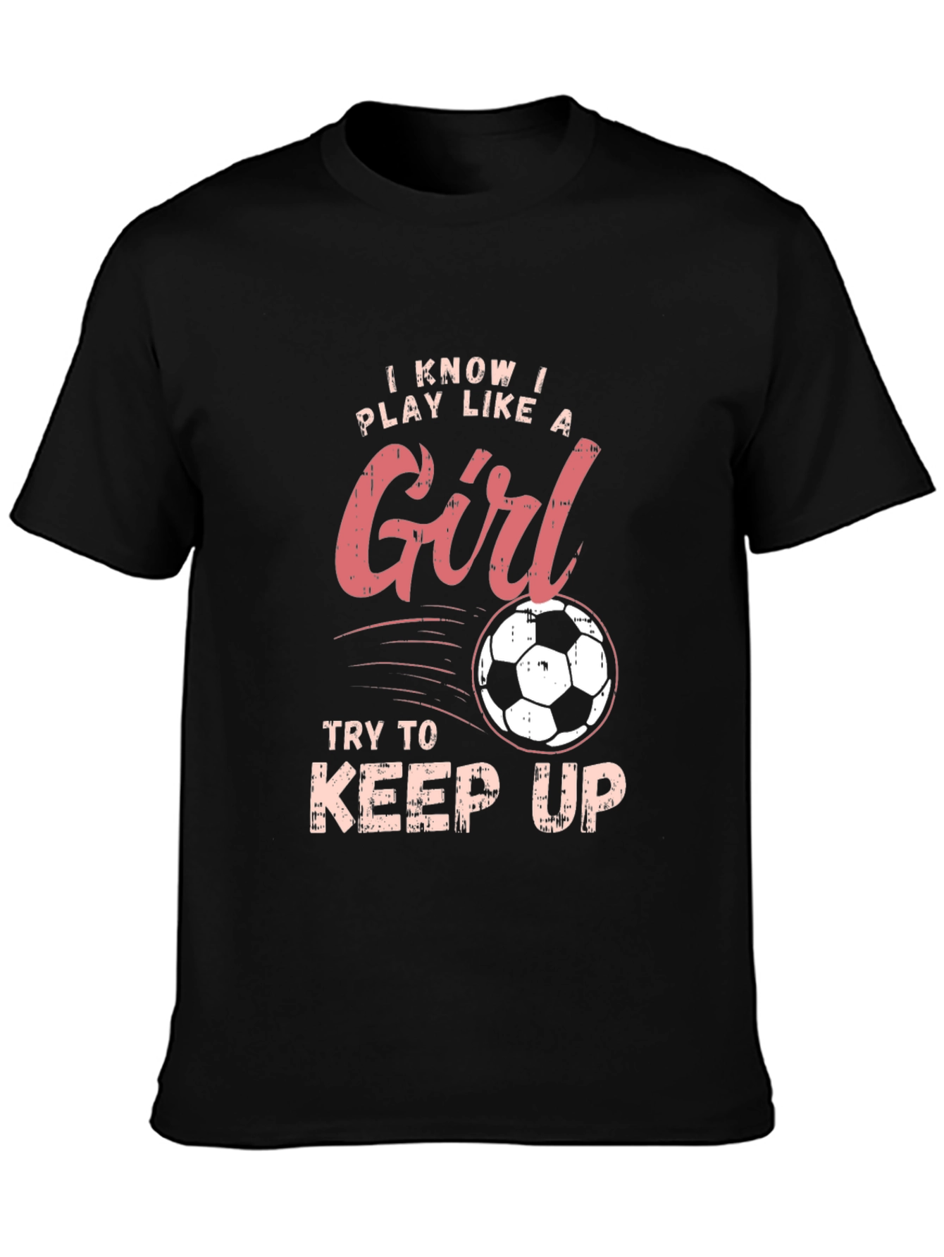 Camiseta Negra Deportiva con Diseño de Fútbol Femenino