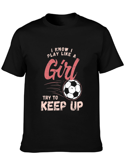 Camiseta Negra Deportiva con Diseño de Fútbol Femenino