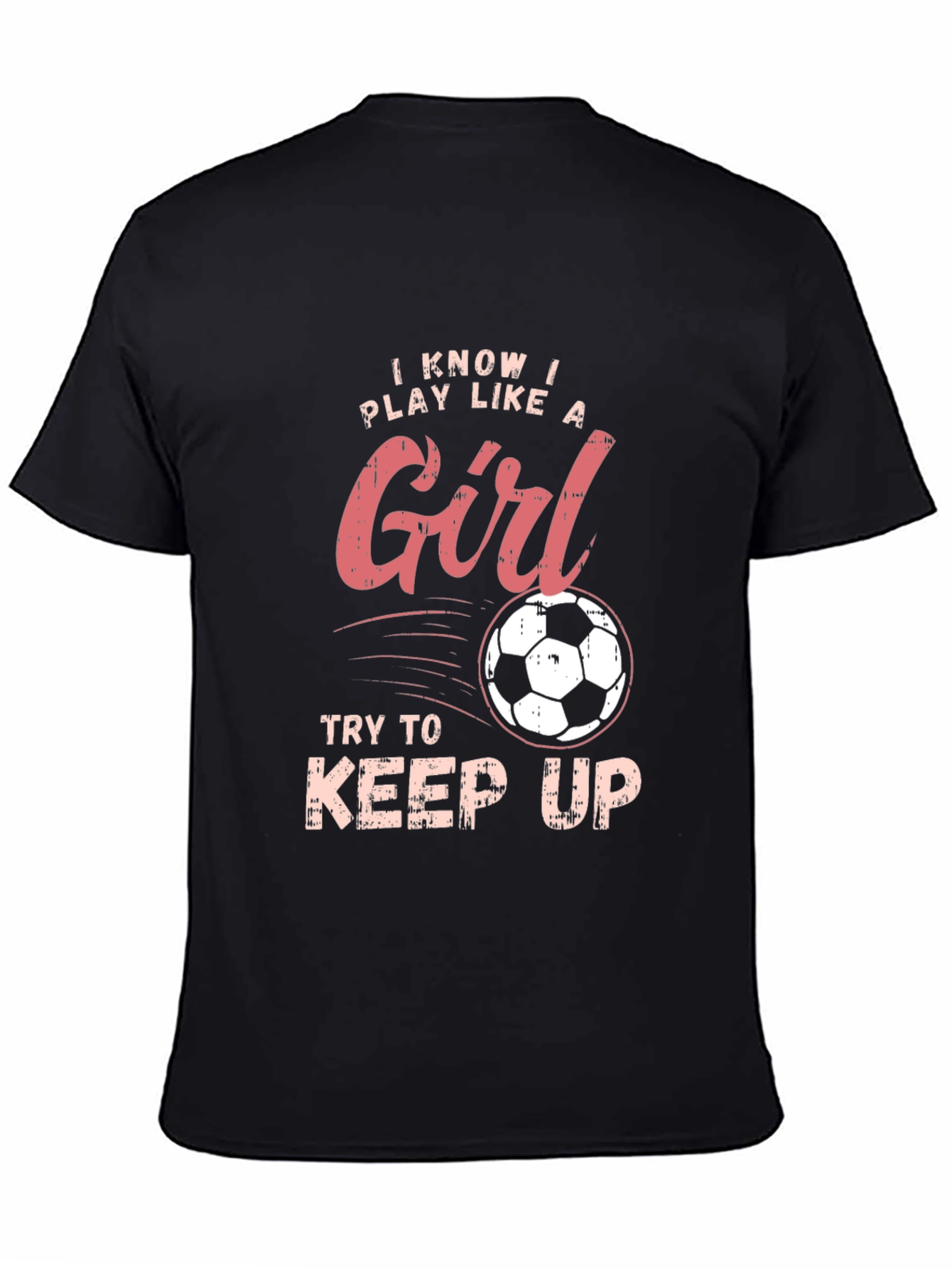 Camiseta Negra Deportiva con Diseño de Fútbol Femenino