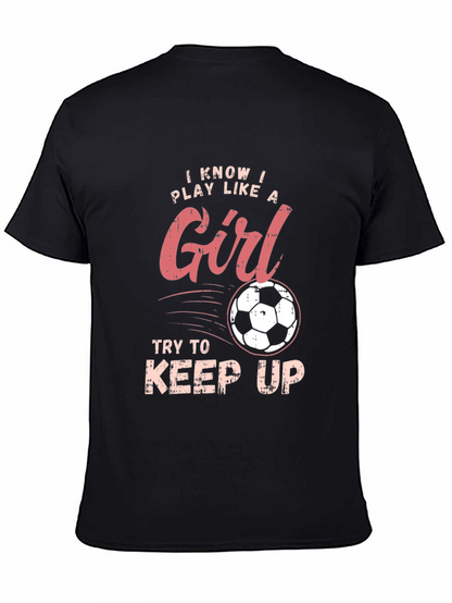 Camiseta Negra Deportiva con Diseño de Fútbol Femenino