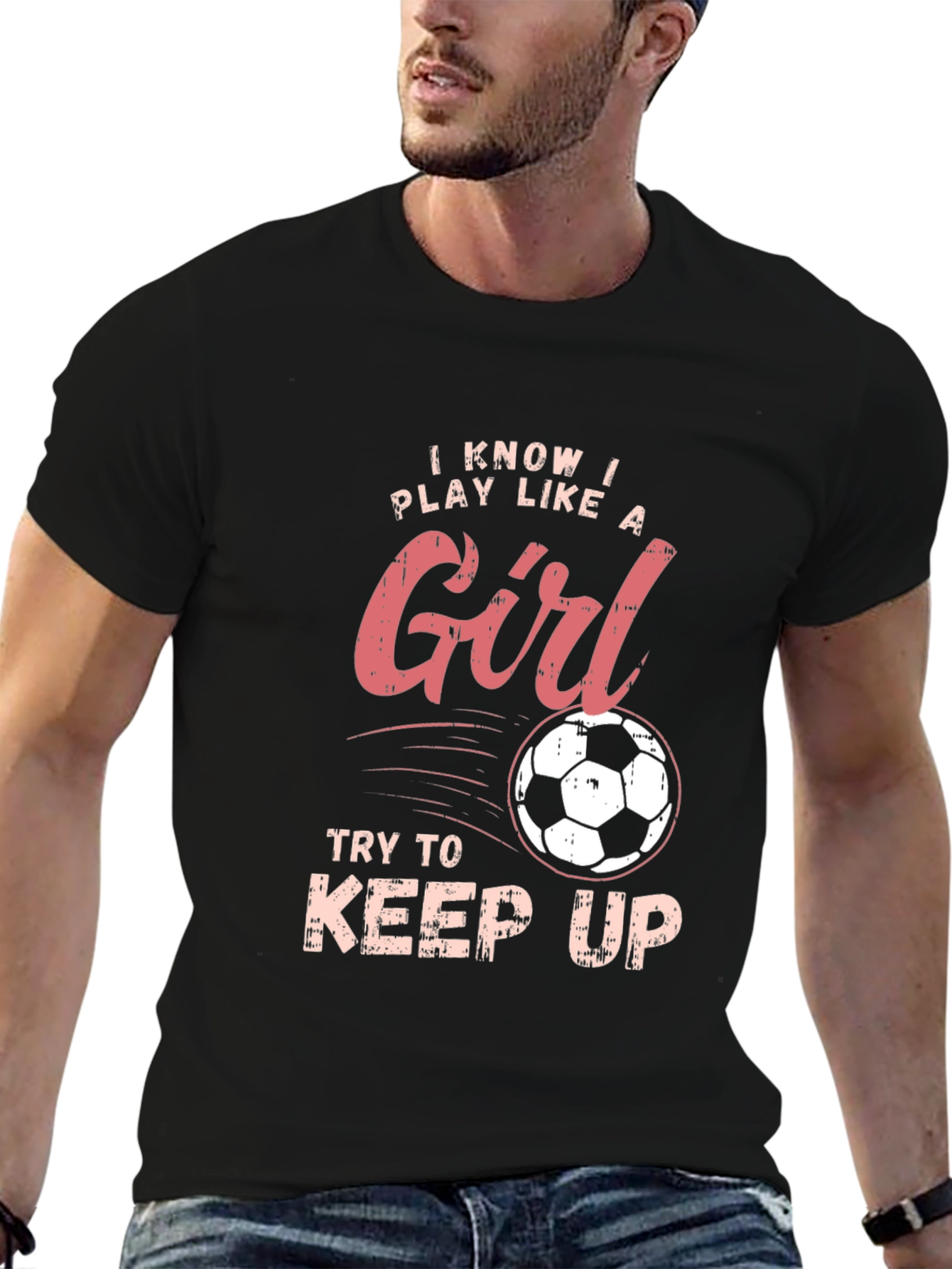 Camiseta Negra Deportiva con Diseño de Fútbol Femenino