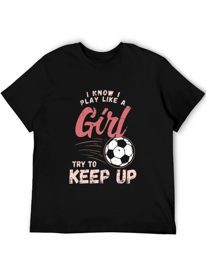 Camiseta Negra Deportiva con Diseño de Fútbol Femenino
