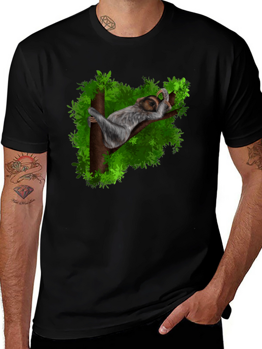 Camiseta Negra con Diseño de Perezoso Durmiendo
