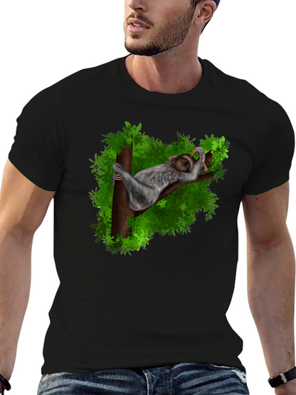 Camiseta Negra con Diseño de Perezoso Durmiendo