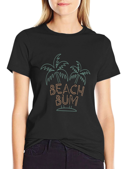 Camiseta Negra Beach Bum con Diseño Tropical