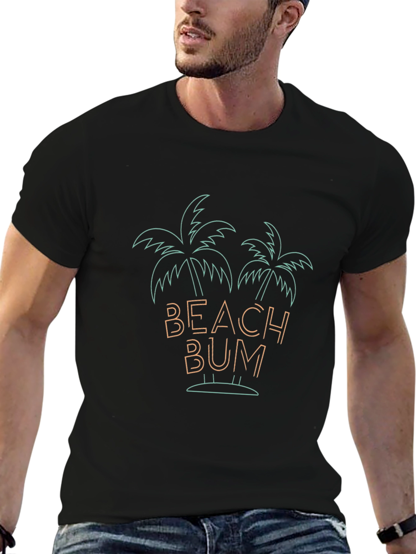 Camiseta Negra Beach Bum con Diseño Tropical