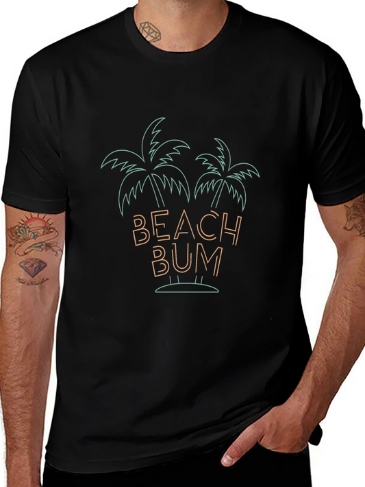 Camiseta Negra Beach Bum con Diseño Tropical