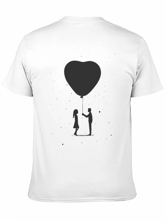 Camiseta Negra con Diseño Romántico de Globo Corazón