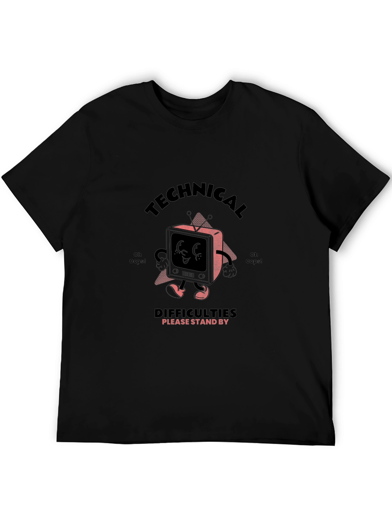 Camiseta Negra con Diseño Retro Technical Difficulties