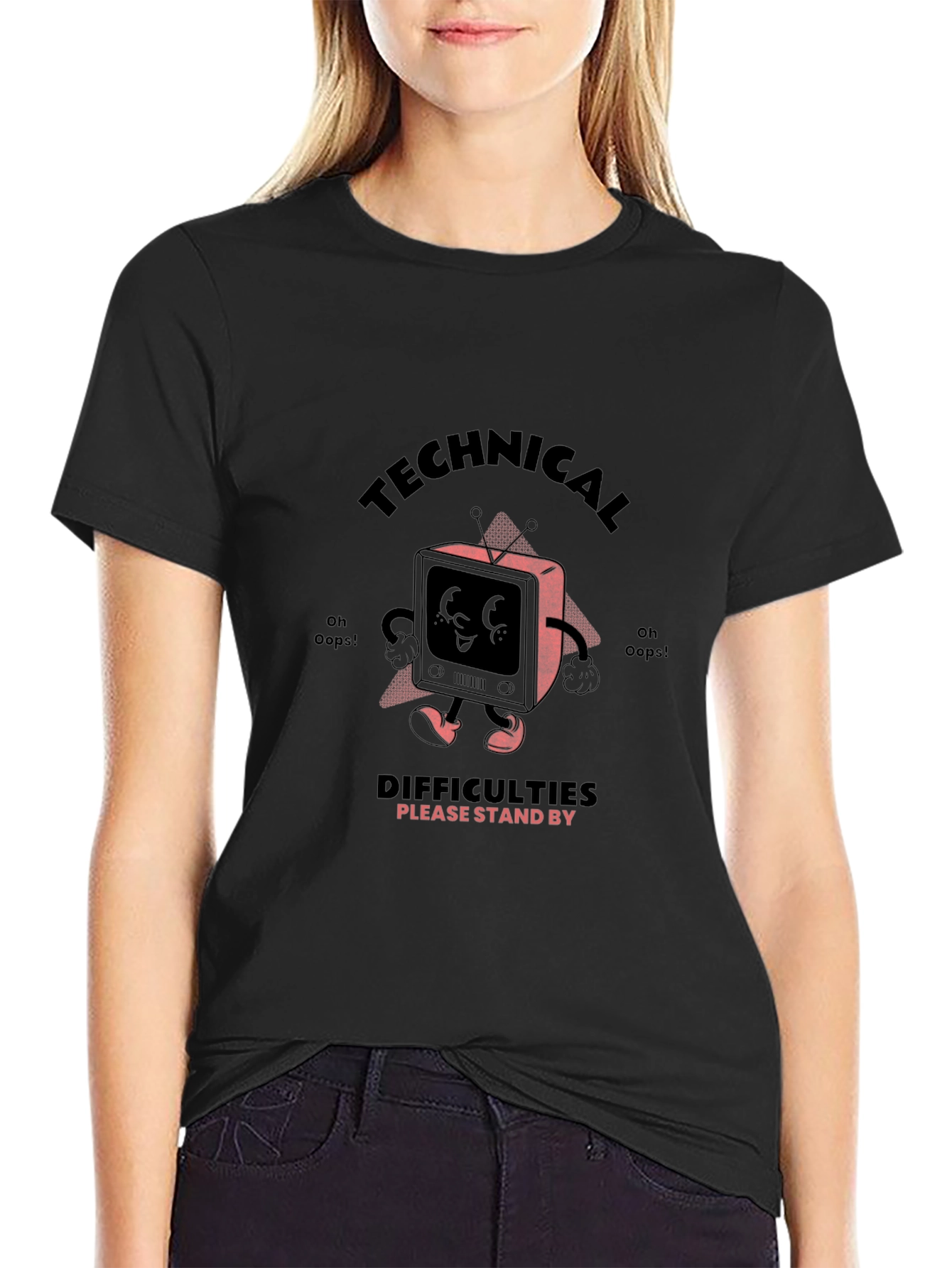 Camiseta Negra con Diseño Retro Technical Difficulties