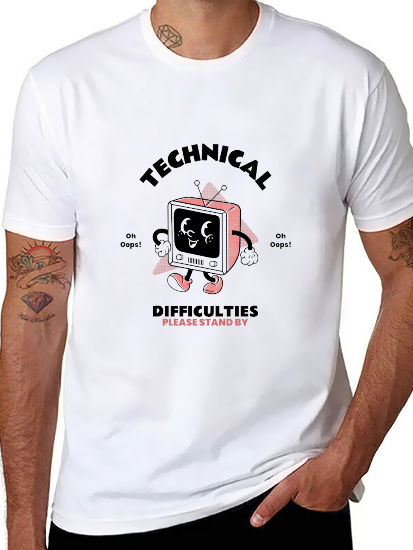 Camiseta Negra con Diseño Retro Technical Difficulties