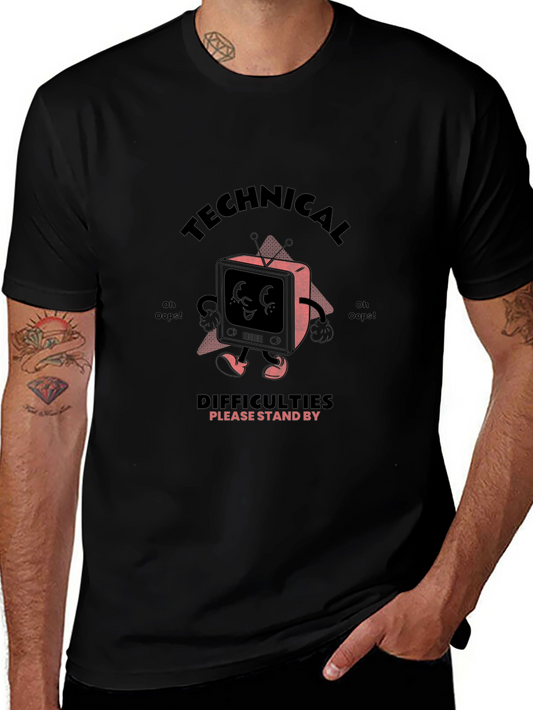 Camiseta Negra con Diseño Retro Technical Difficulties