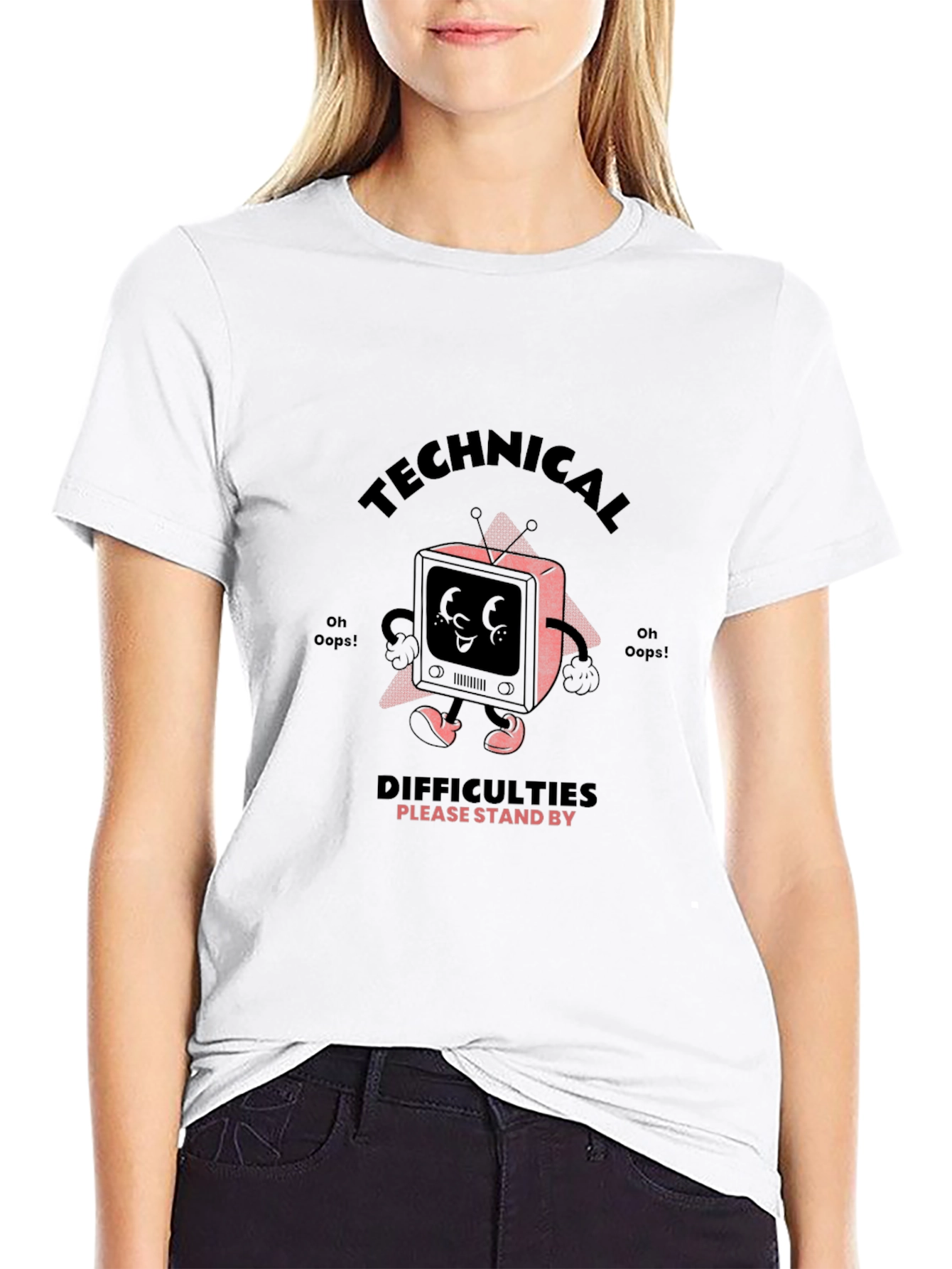 Camiseta Negra con Diseño Retro Technical Difficulties