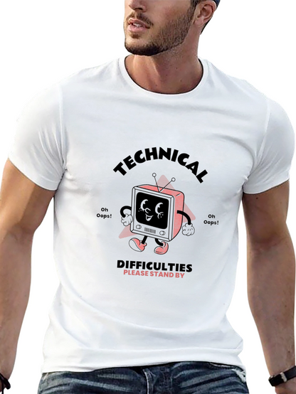 Camiseta Negra con Diseño Retro Technical Difficulties