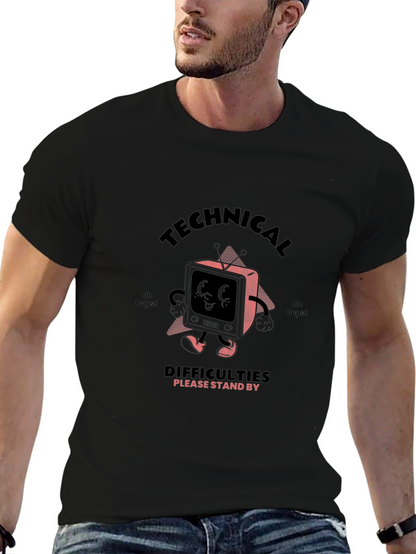 Camiseta Negra con Diseño Retro Technical Difficulties