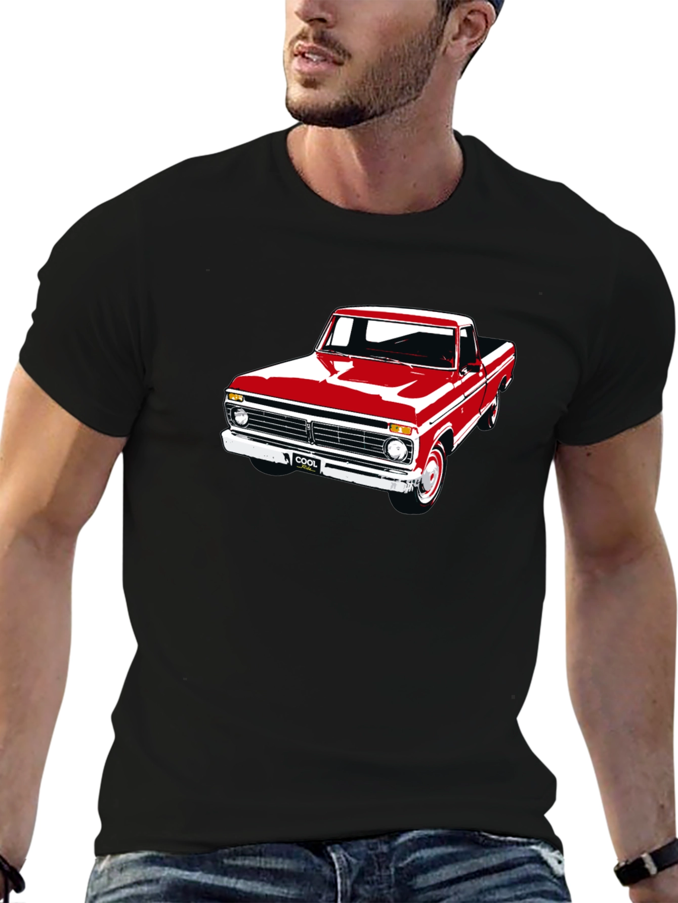 Camiseta Negra con Estampado de Camioneta Clásica