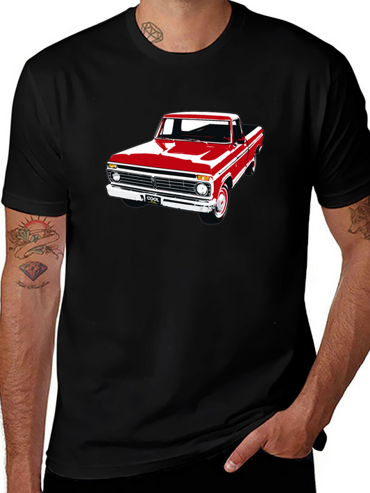 Camiseta Negra con Estampado de Camioneta Clásica