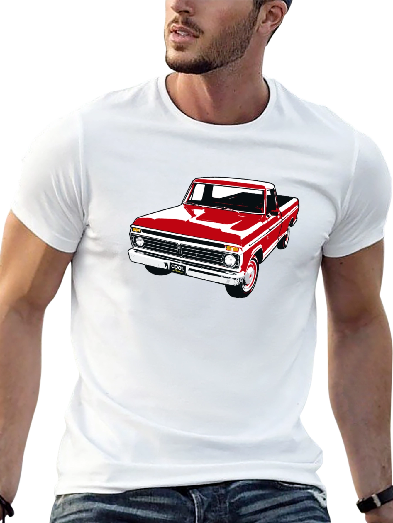 Camiseta Negra con Estampado de Camioneta Clásica
