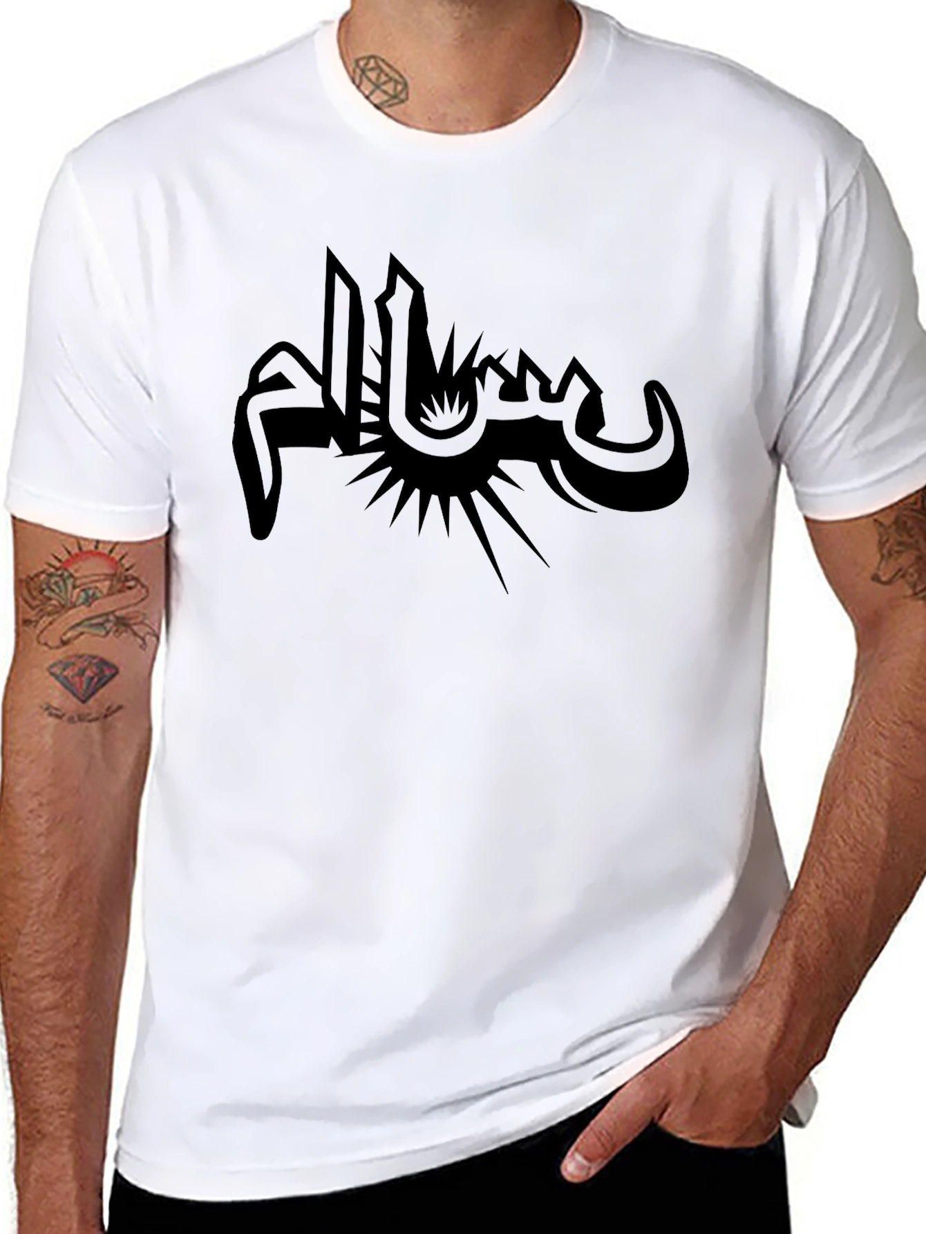 Camiseta Negra Hombre Diseño Árabe Abstracto