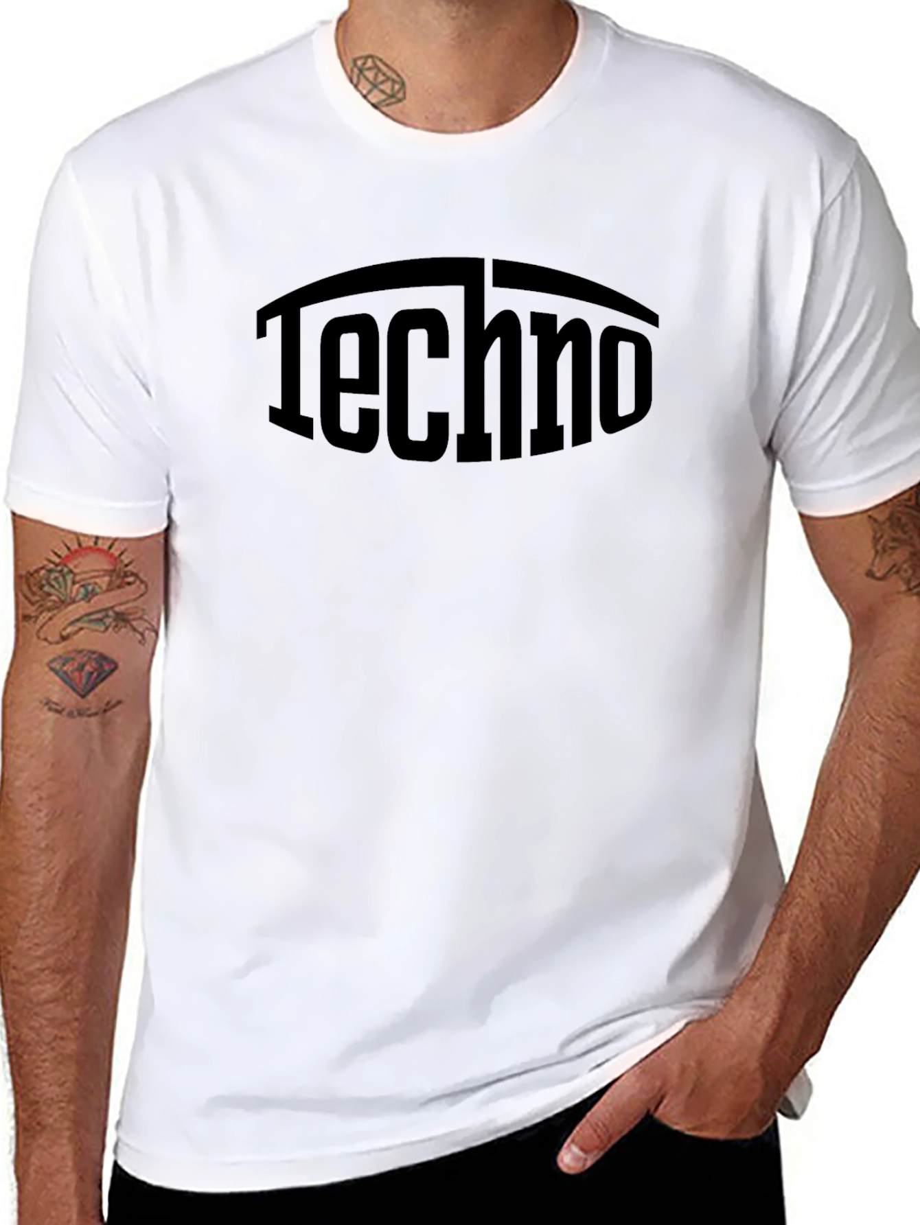 Camiseta Negra Techno Estampada Casual