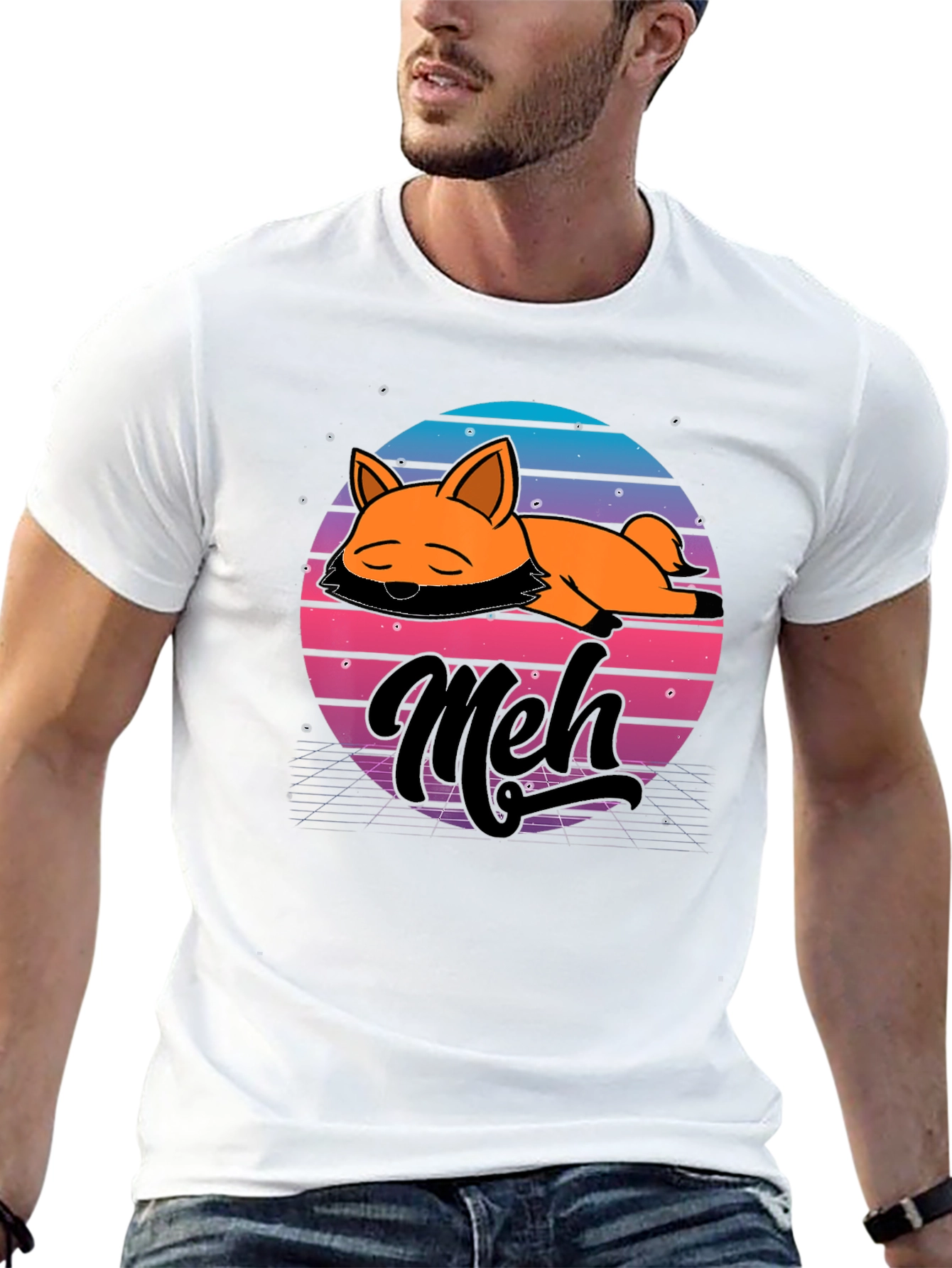 Camiseta Hombre Diseño Retro Meh Zorro Durmiente