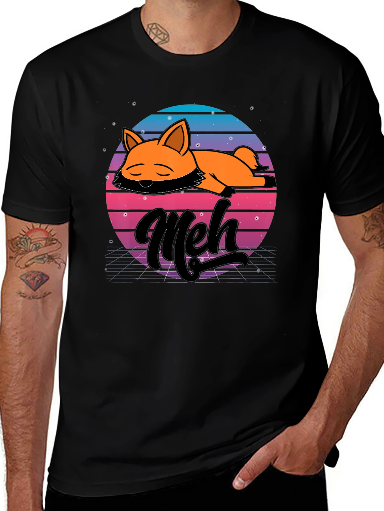 Camiseta Hombre Diseño Retro Meh Zorro Durmiente