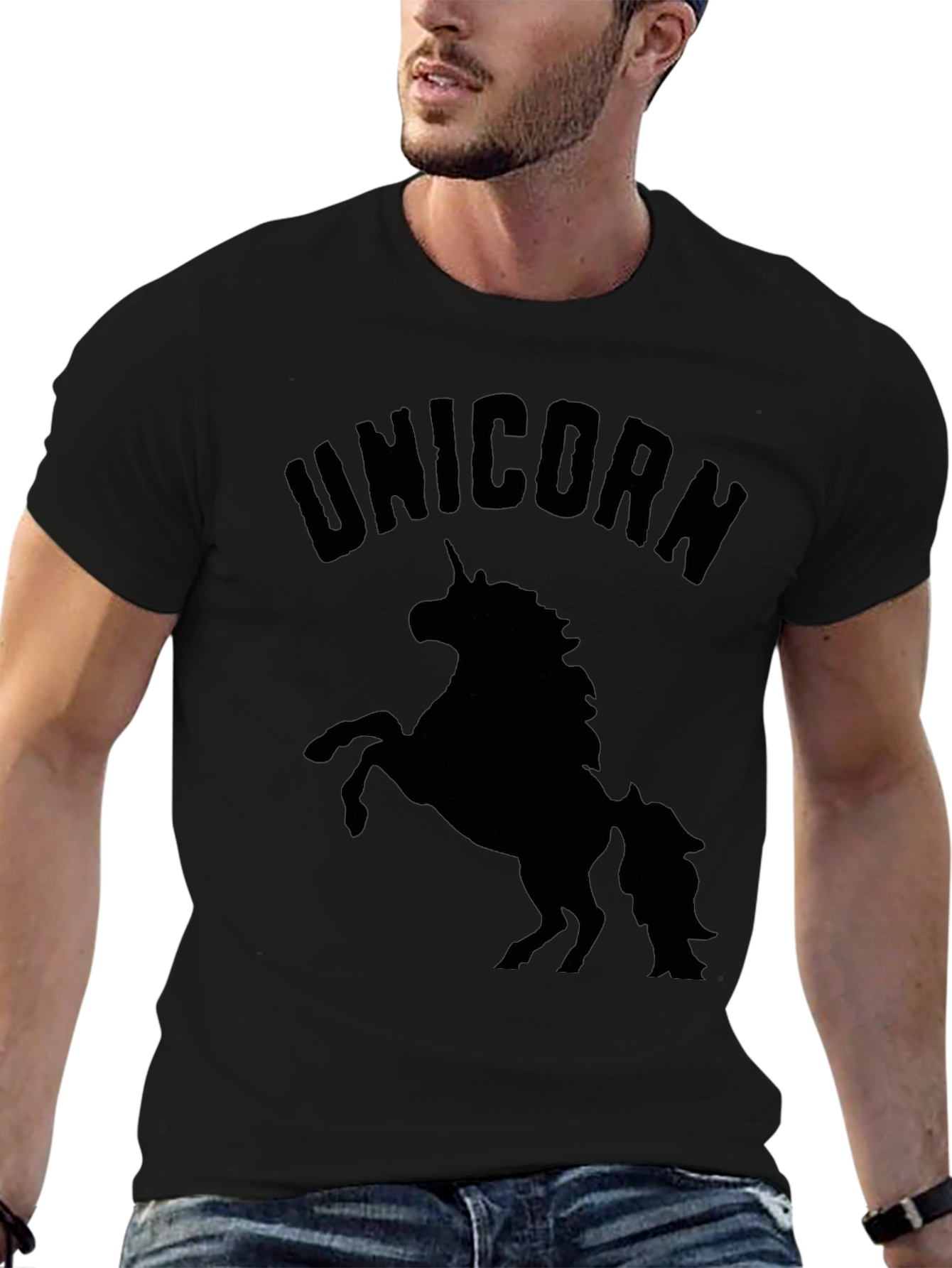 Camiseta Negra Unicornio Hombre Casual
